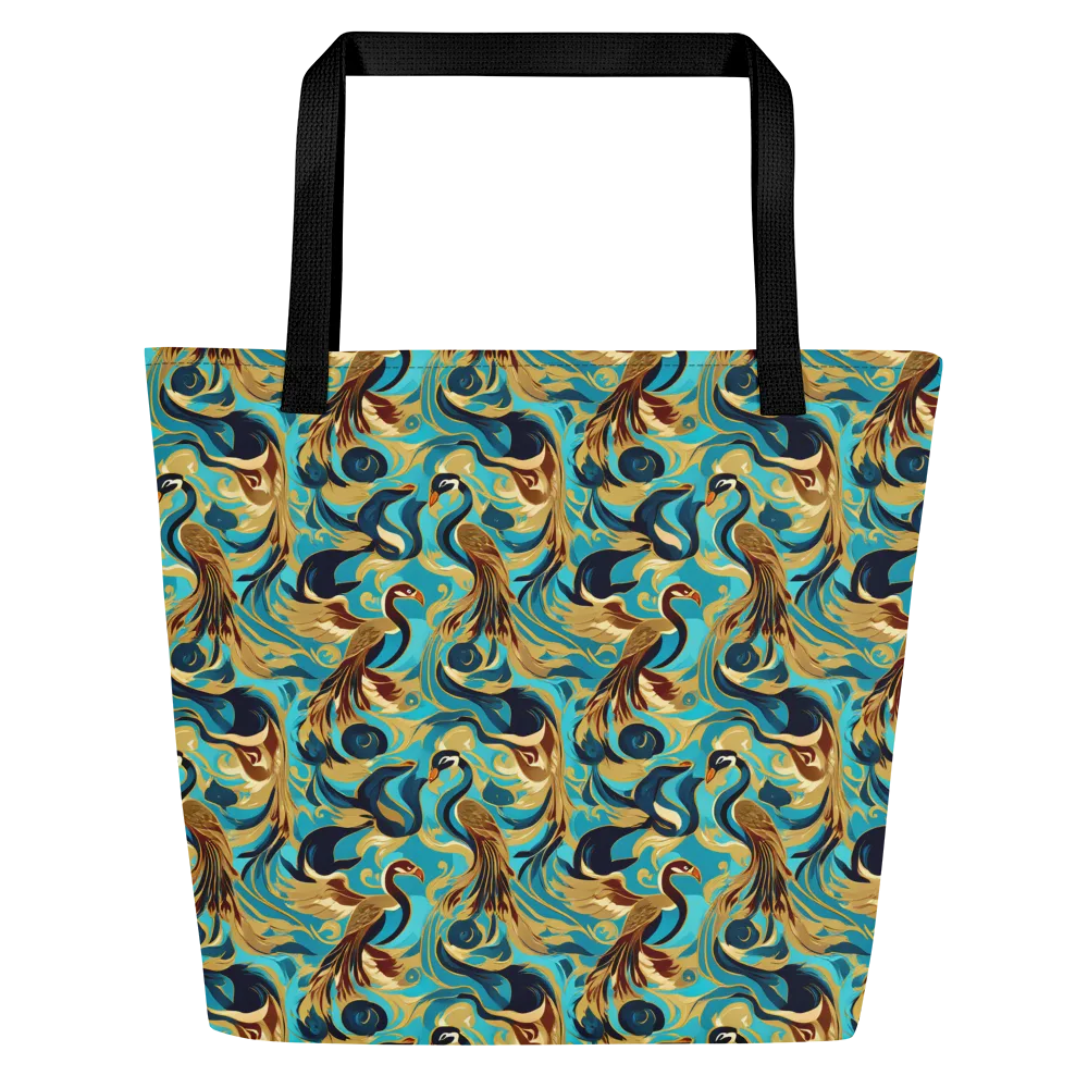 Gilded Crane Rhapsody on Large Tote Bag W/ Pocket — Front