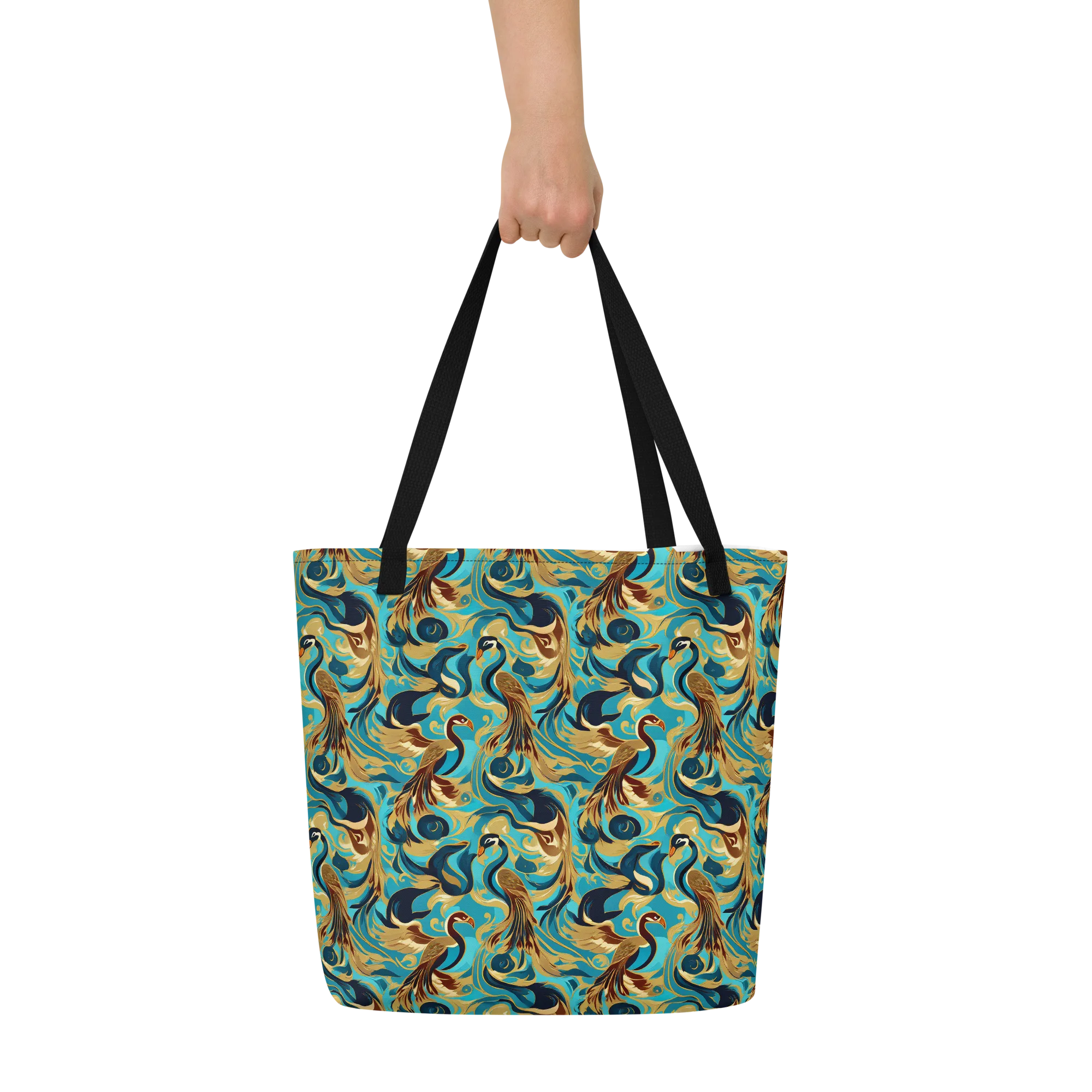 Gilded Crane Rhapsody on Large Tote Bag W/ Pocket — Print file