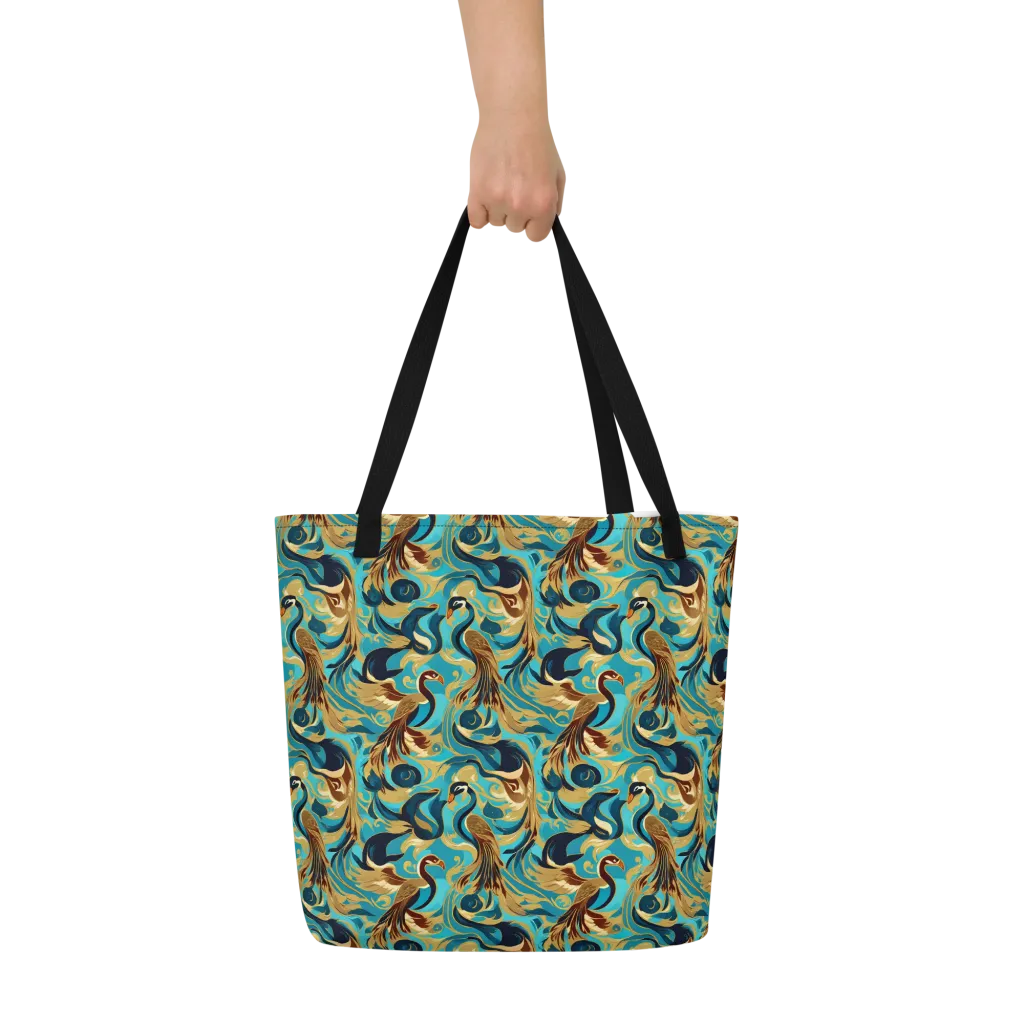 Gilded Crane Rhapsody on Large Tote Bag W/ Pocket — Print file