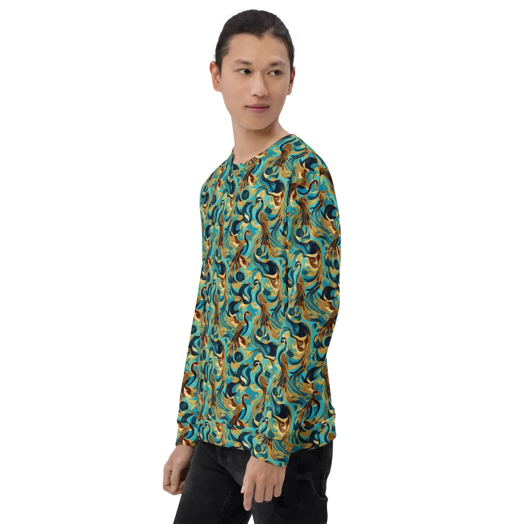 Gilded Crane Rhapsody on Sweatshirt — Left sleeve