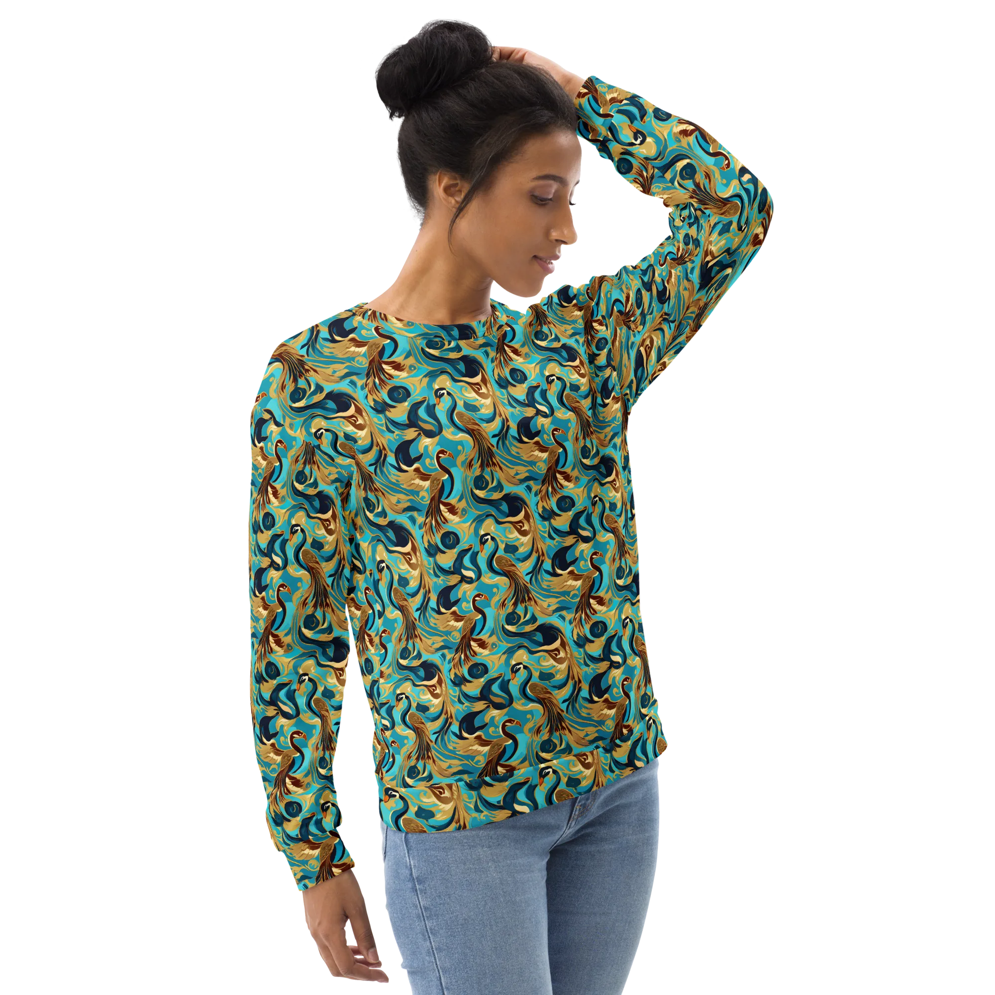 Gilded Crane Rhapsody on Sweatshirt — Right sleeve