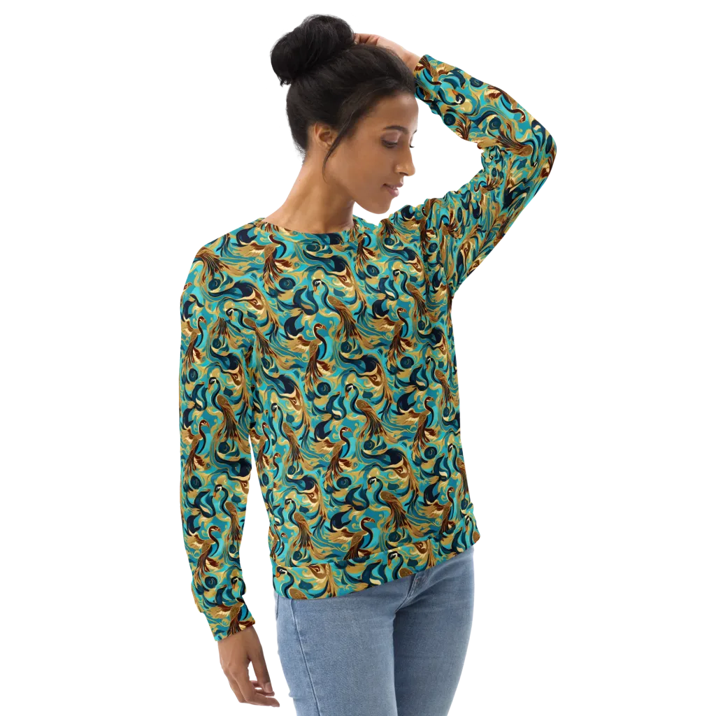 Gilded Crane Rhapsody on Sweatshirt — Right sleeve
