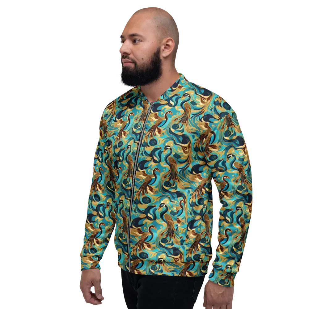 Gilded Crane Rhapsody on Bomber Jacket — Left