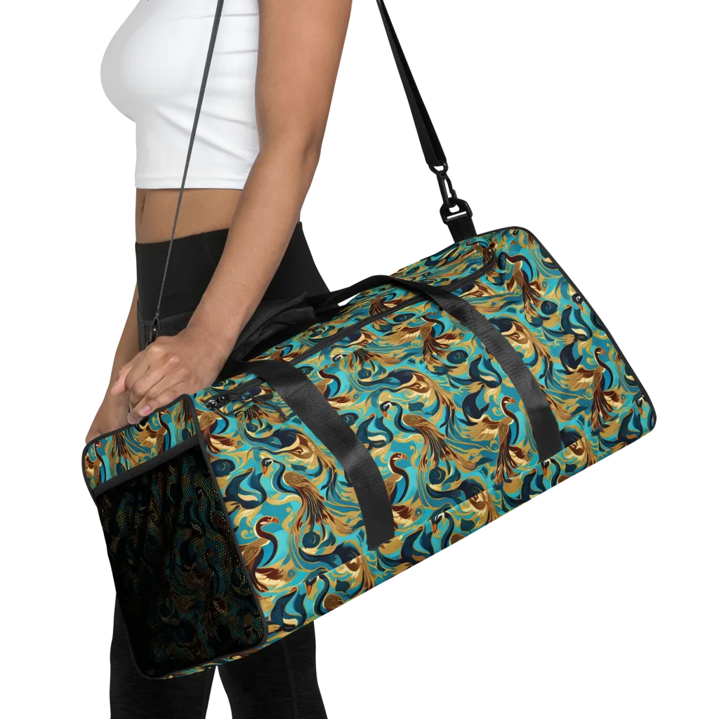 Gilded Crane Rhapsody on Duffle Bag — Front
