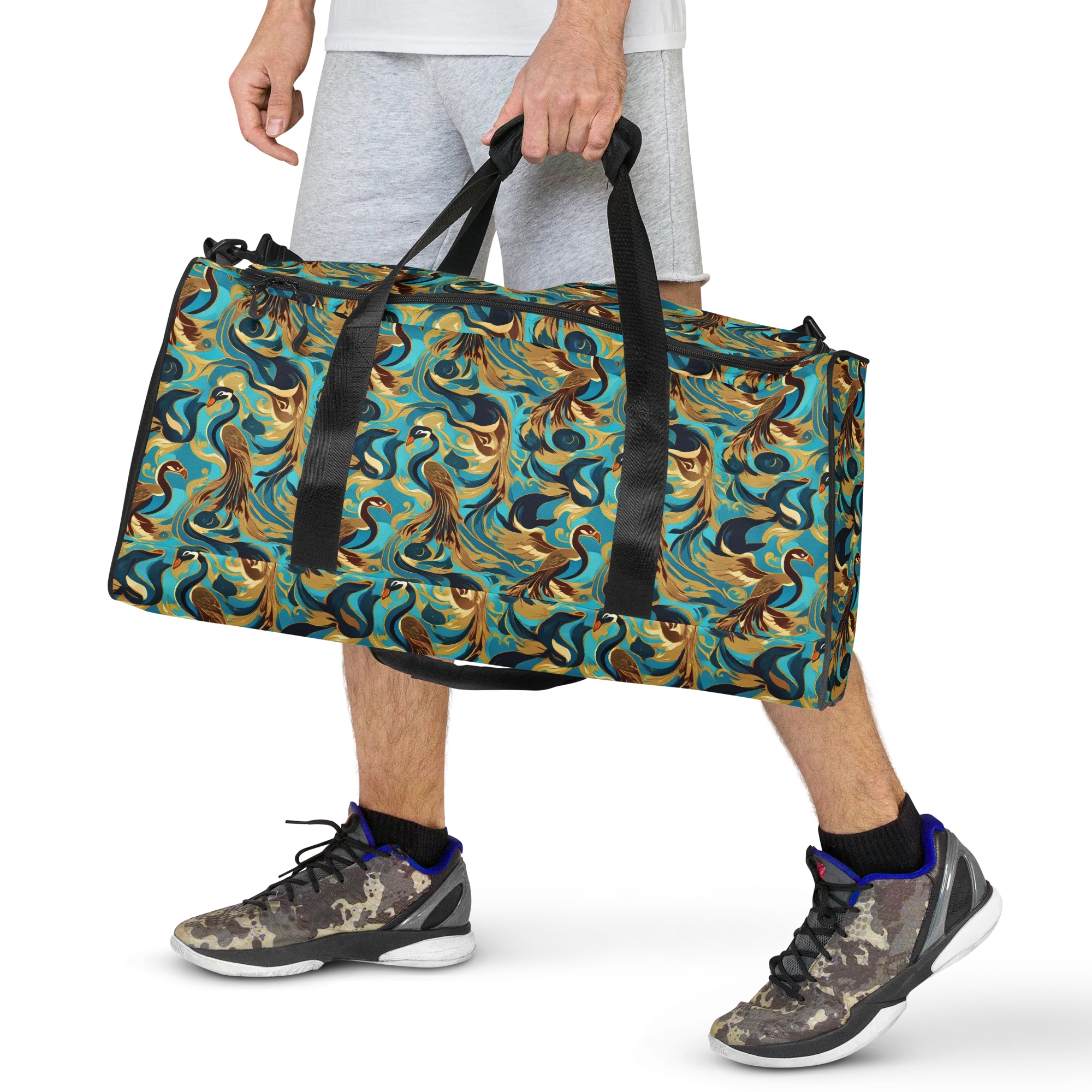Gilded Crane Rhapsody on Duffle Bag — Front print