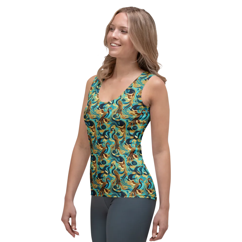 Gilded Crane Rhapsody on Women's Tank Top — Left Front