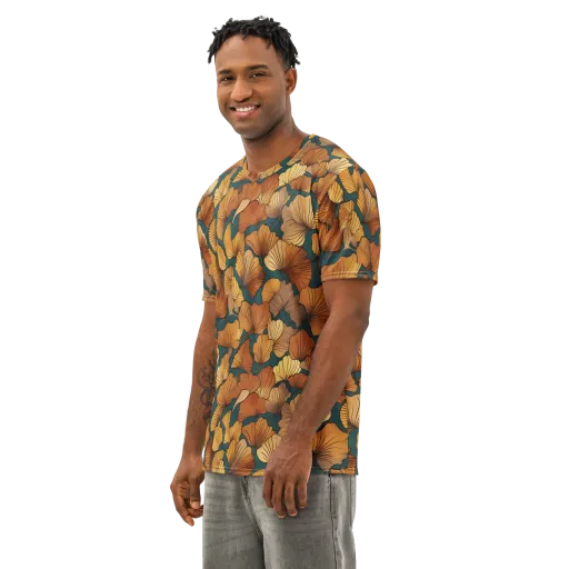 Ginkgo Ember on a Men's Cotton Crew Neck T-Shirt