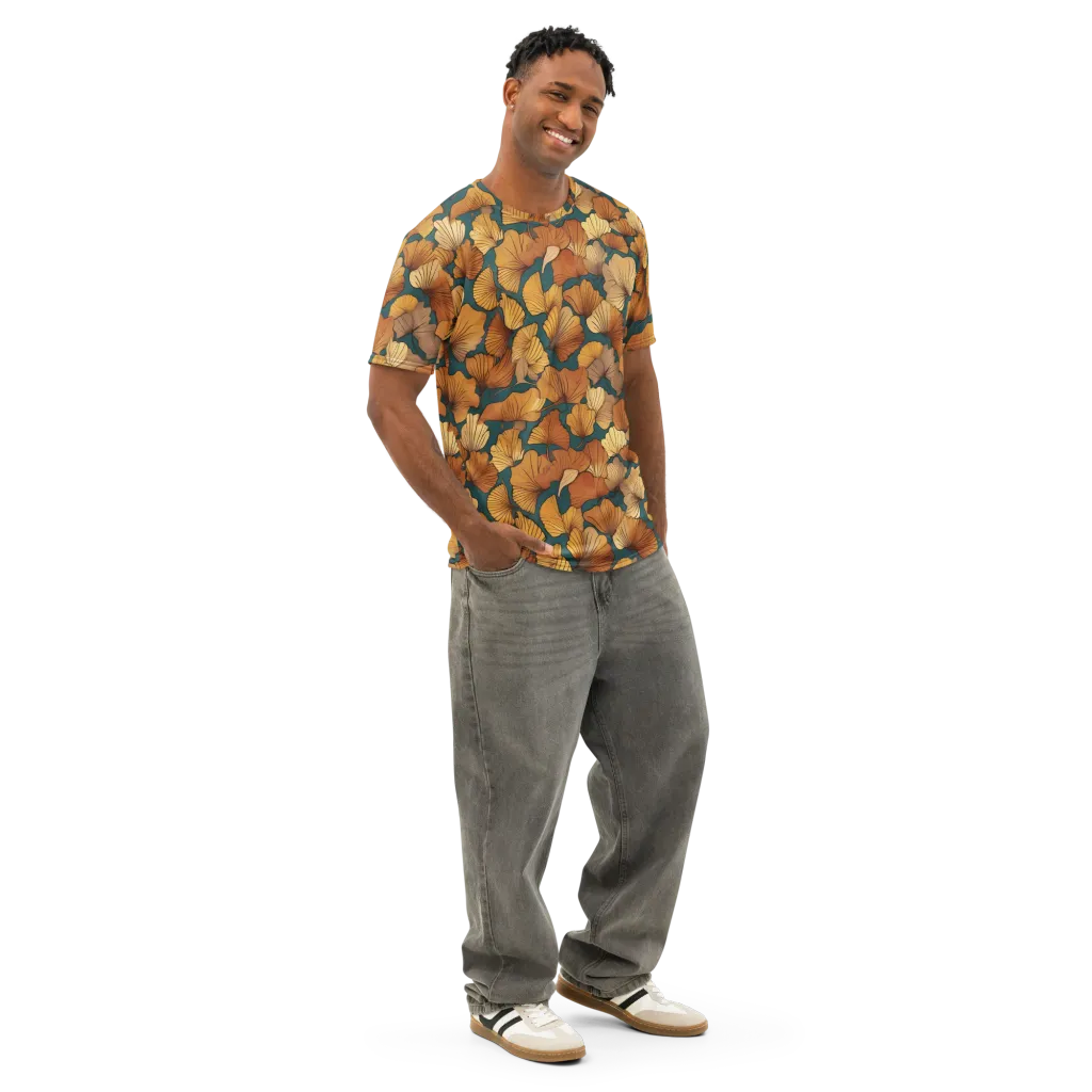 Ginkgo Ember on Men's Cotton Crew Neck T-Shirt — Right Front