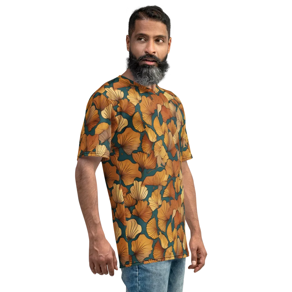 Ginkgo Ember on Men's Crew Neck T-Shirt — Right sleeve