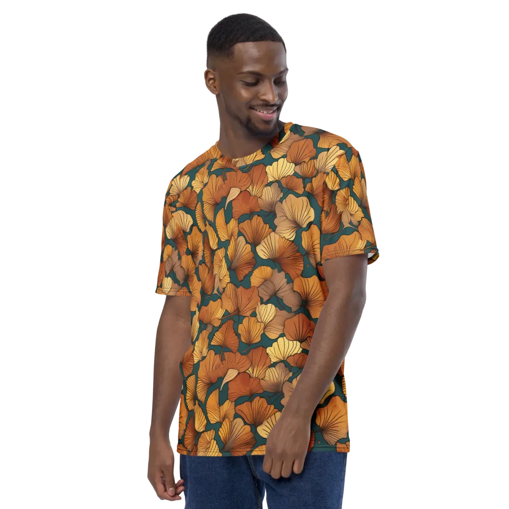 Ginkgo Ember on Men's Crew Neck T-Shirt — Left sleeve