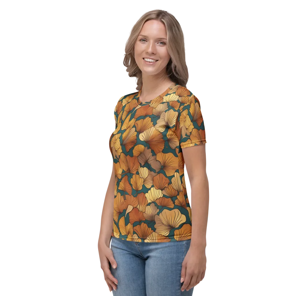 Ginkgo Ember on Women's Crew Neck T-Shirt — Left sleeve