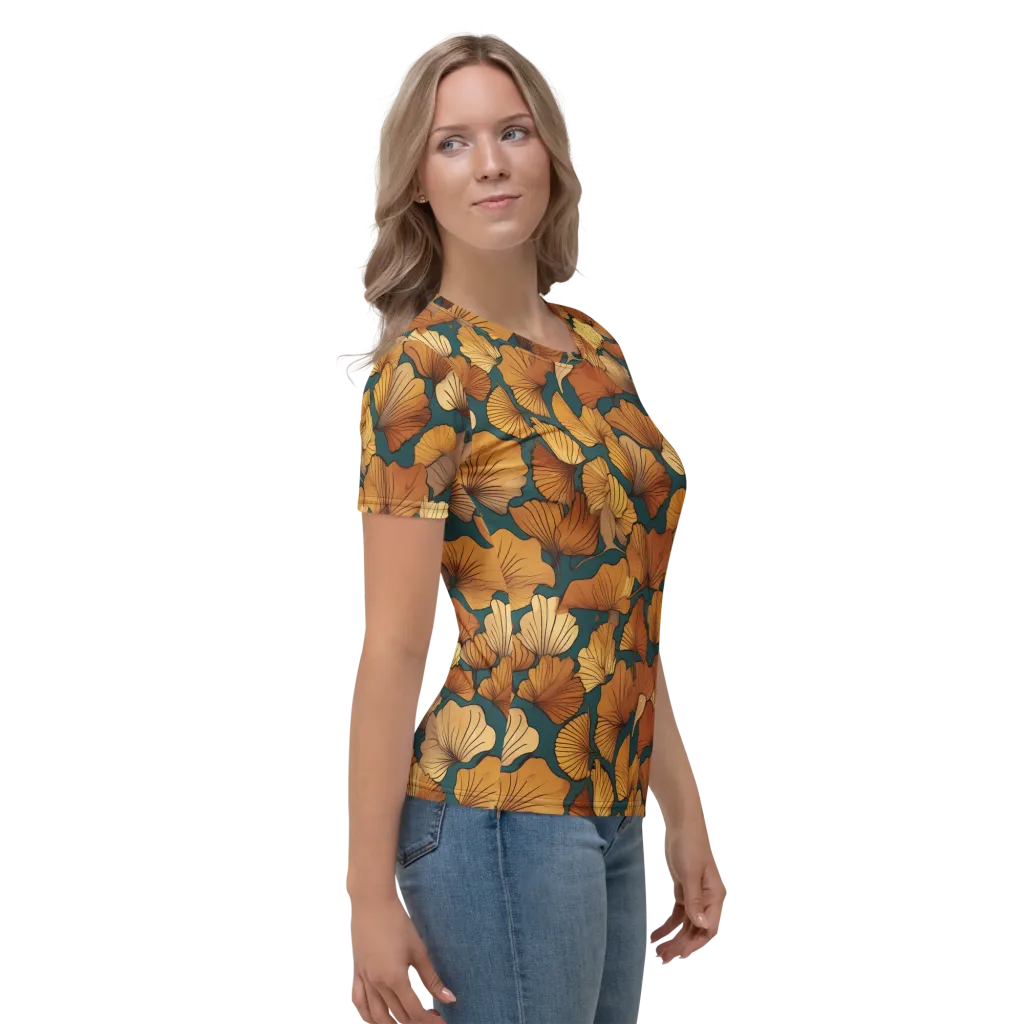 Ginkgo Ember on Women's Crew Neck T-Shirt — Right sleeve