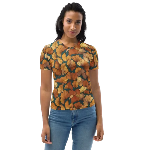 Ginkgo Ember on a Women's Crew Neck T-Shirt