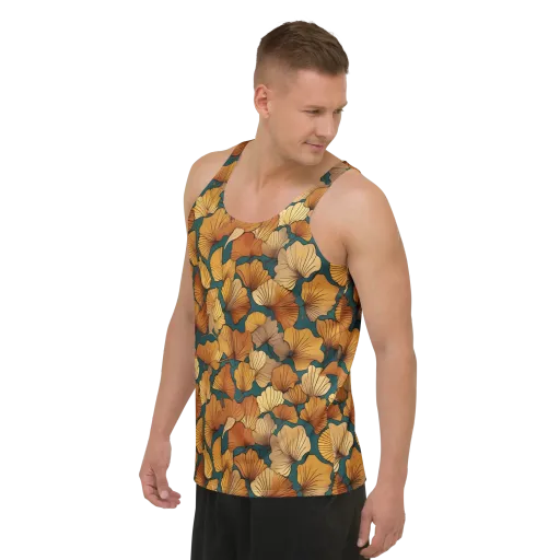 Ginkgo Ember on a Men's Tank Top