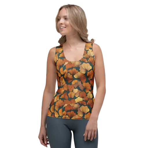 Ginkgo Ember on a Women's Tank Top