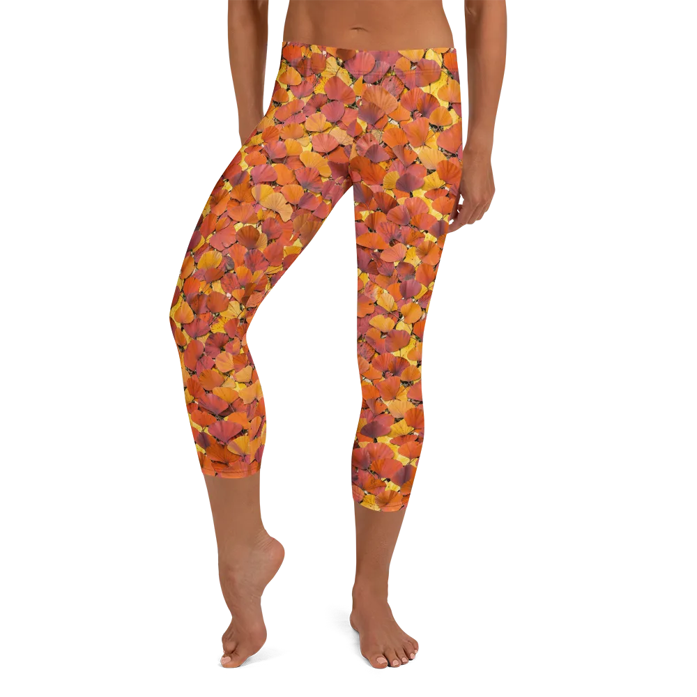 Autumn Ginkgo on Capri Leggings — Front