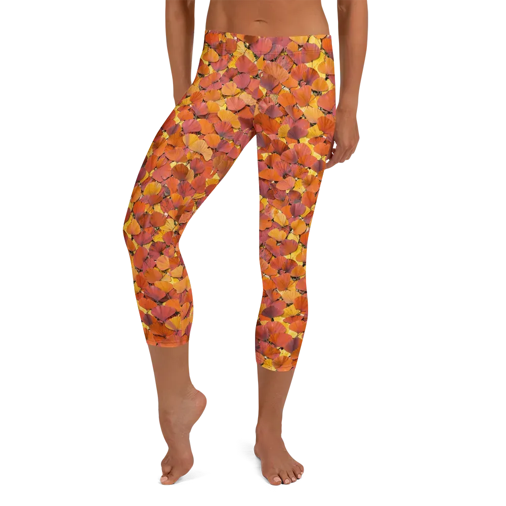 Autumn Ginkgo on Capri Leggings — Front