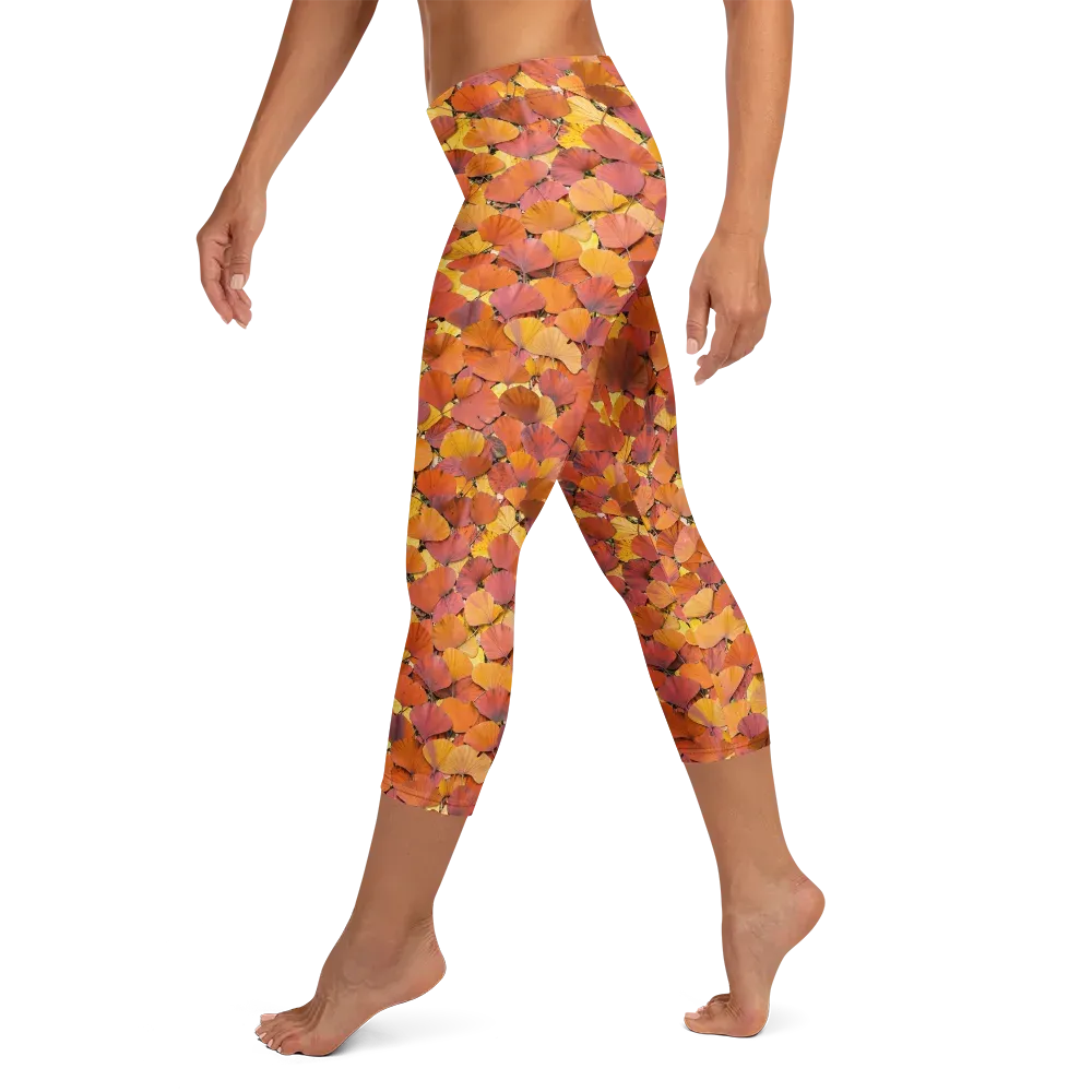 Autumn Ginkgo on Capri Leggings — Left