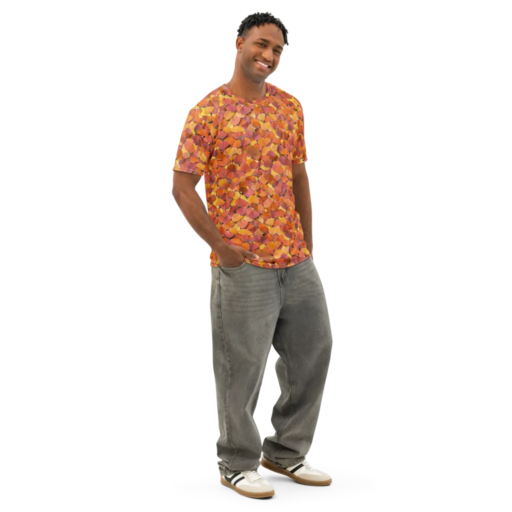 Autumn Ginkgo on Men's Cotton Crew Neck T-Shirt — Right Front