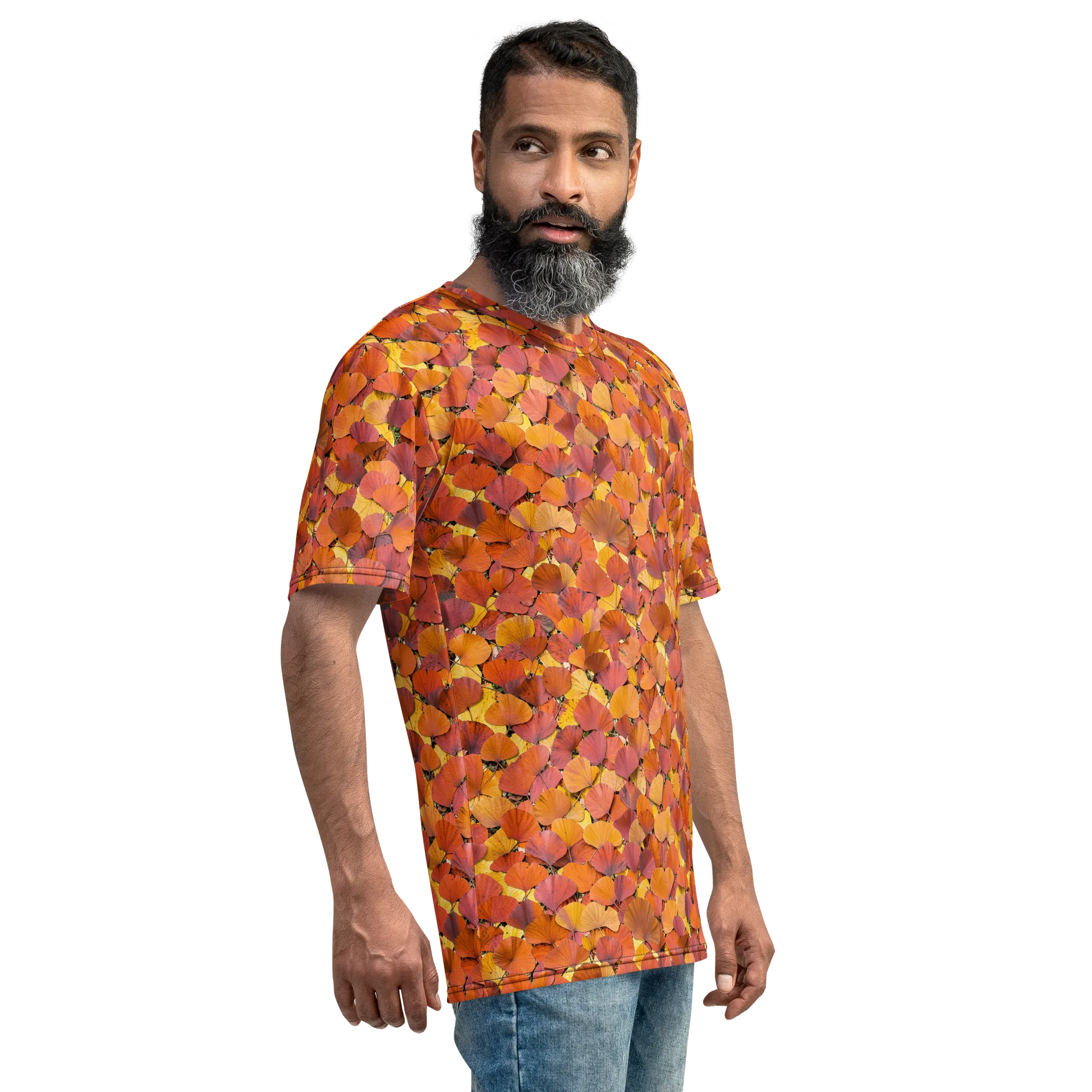 Autumn Ginkgo on Men's Crew Neck T-Shirt — Right sleeve