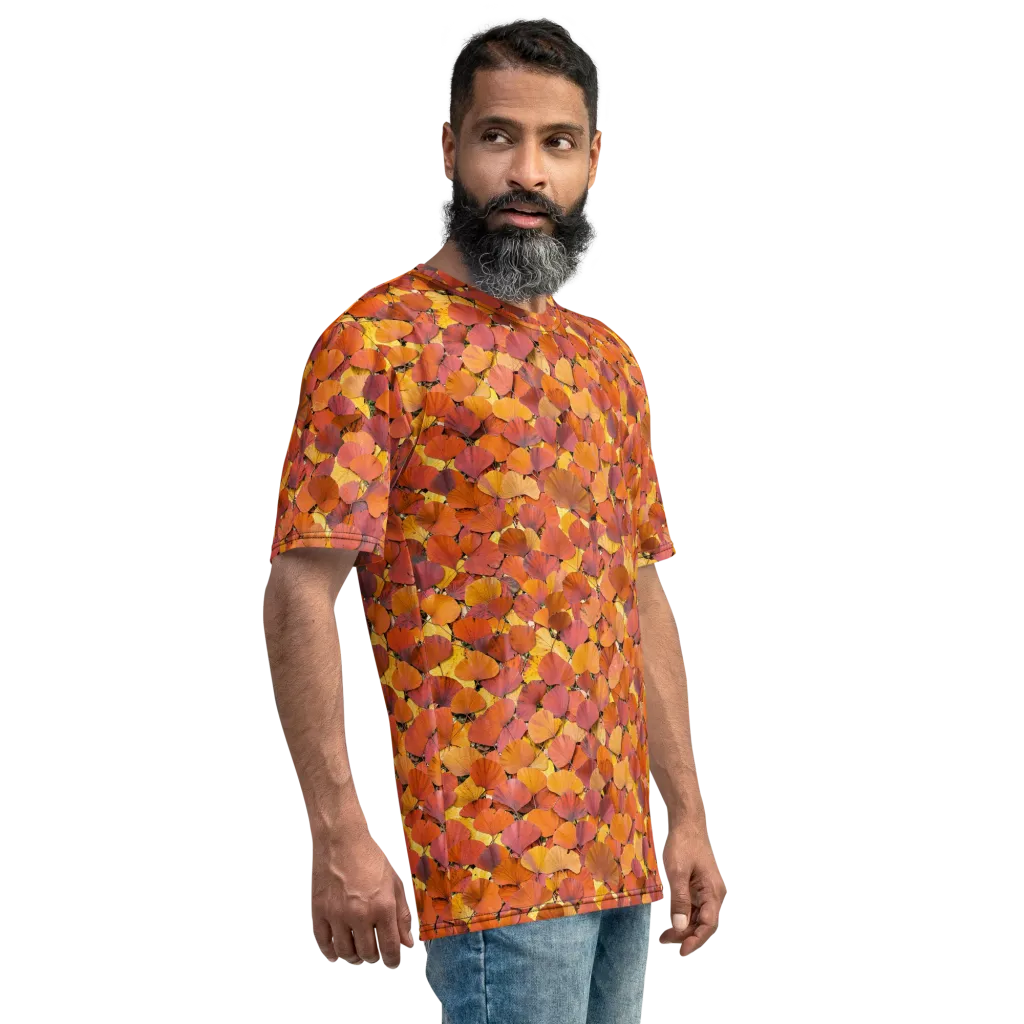 Autumn Ginkgo on Men's Crew Neck T-Shirt — Right sleeve
