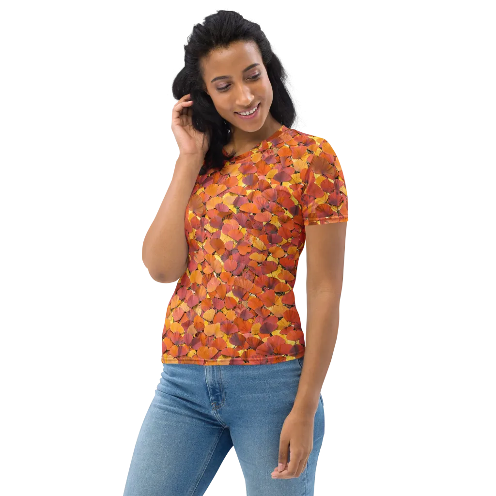 Autumn Ginkgo on Women's Crew Neck T-Shirt — Left sleeve