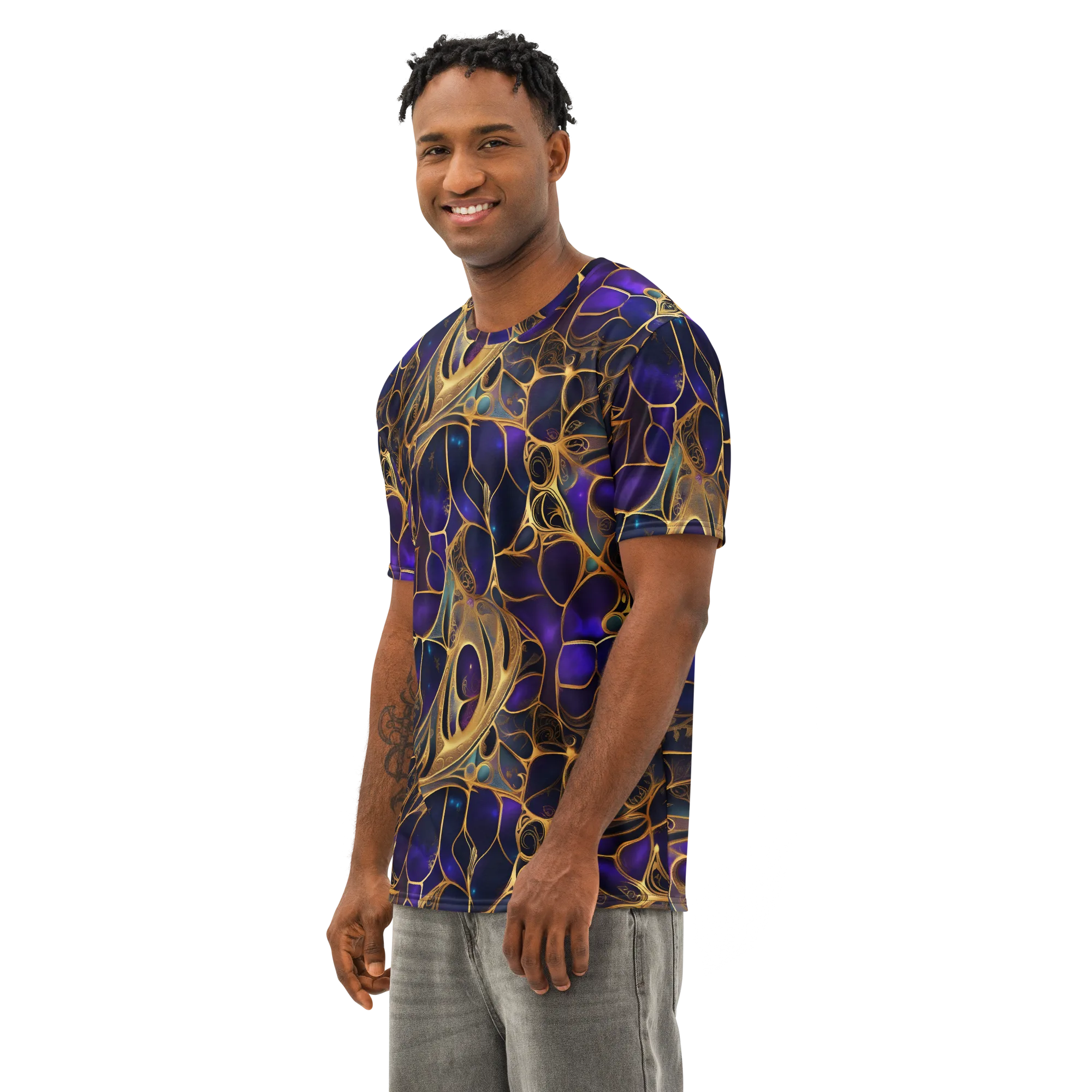 Aurum Nebula on Men's Cotton Crew Neck T-Shirt — Left Front