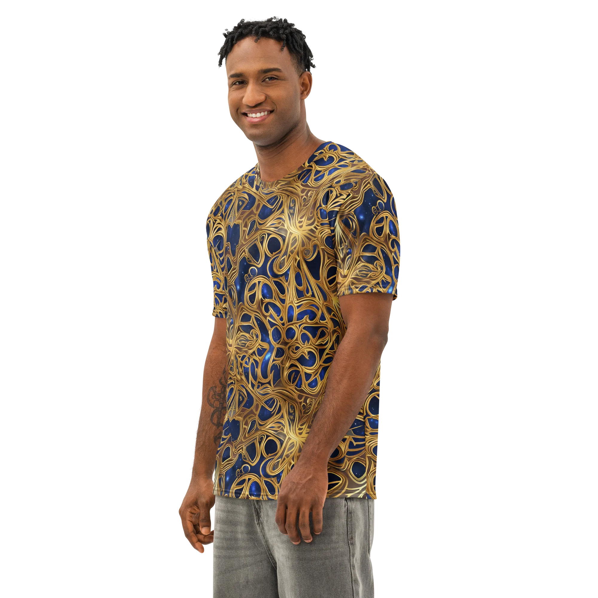Astral Filigree on Men's Cotton Crew Neck T-Shirt — Left Front