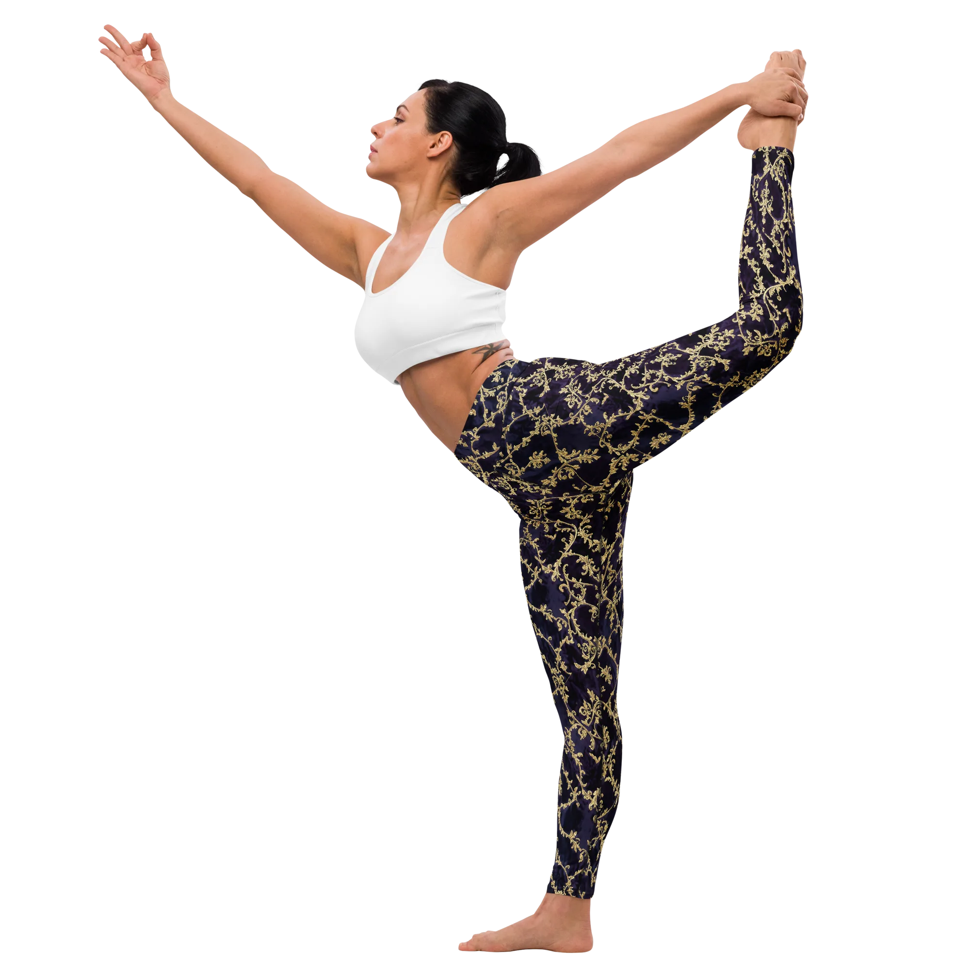 Velvet Versailles on Yoga Leggings — Front waist