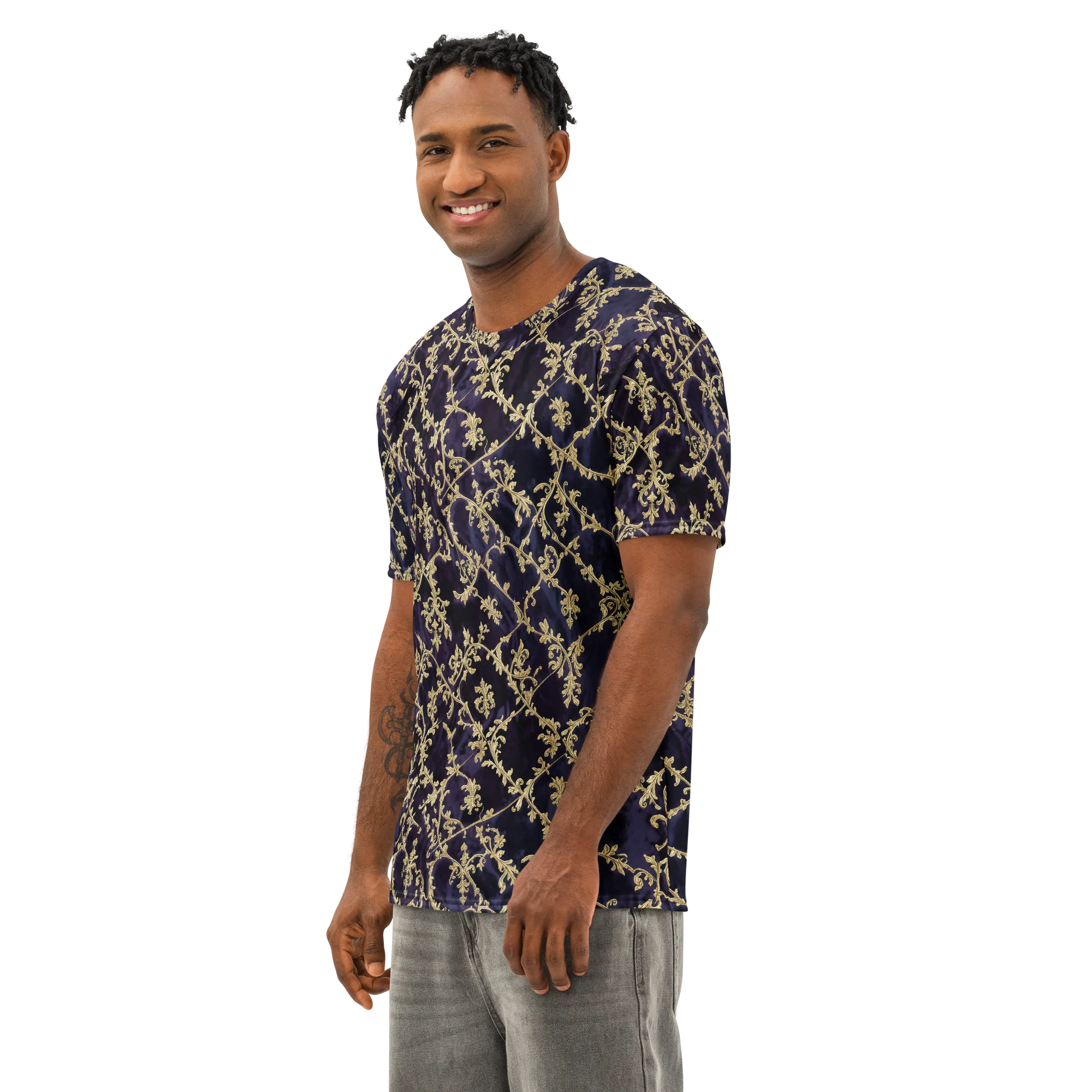 Velvet Versailles on Men's Cotton Crew Neck T-Shirt — Left Front
