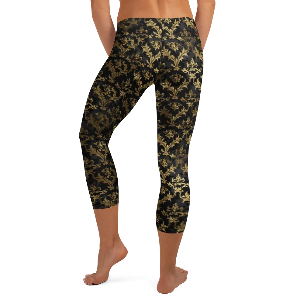 Gilded Damask on Capri Leggings — Back