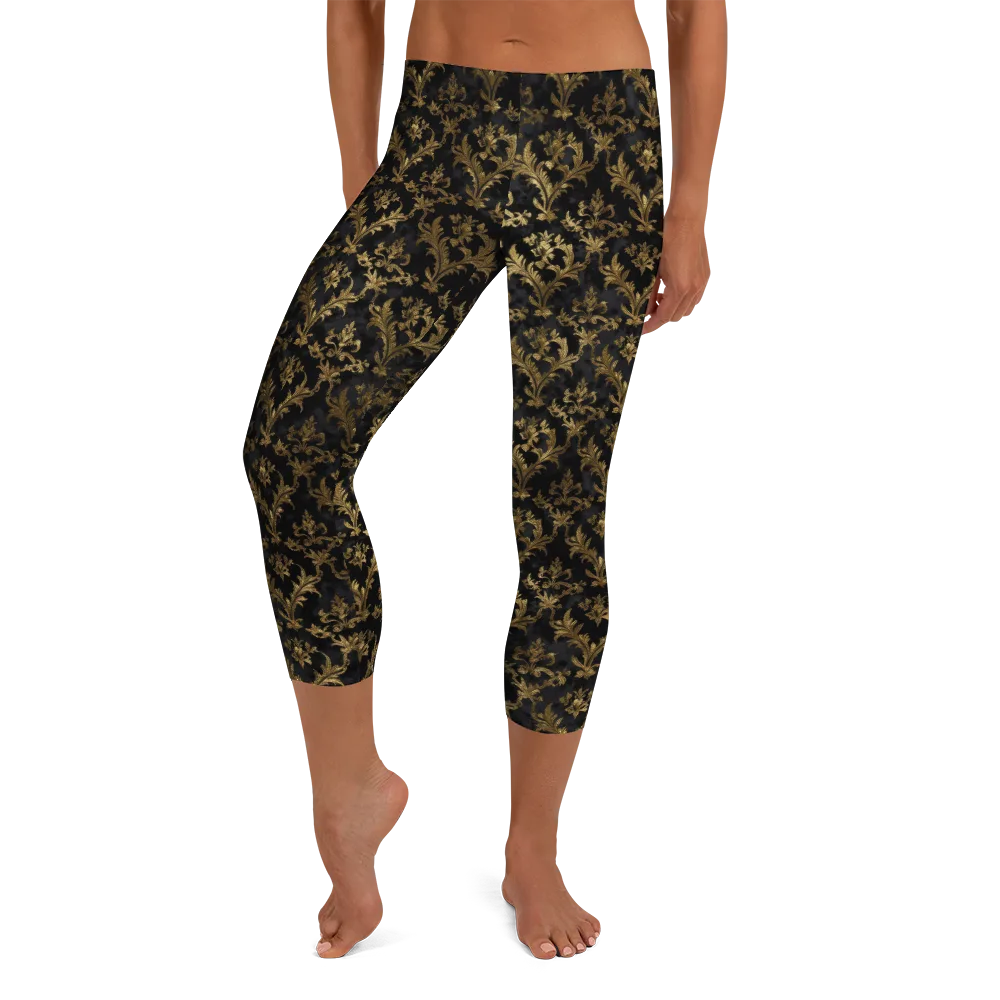 Gilded Damask on Capri Leggings — Front