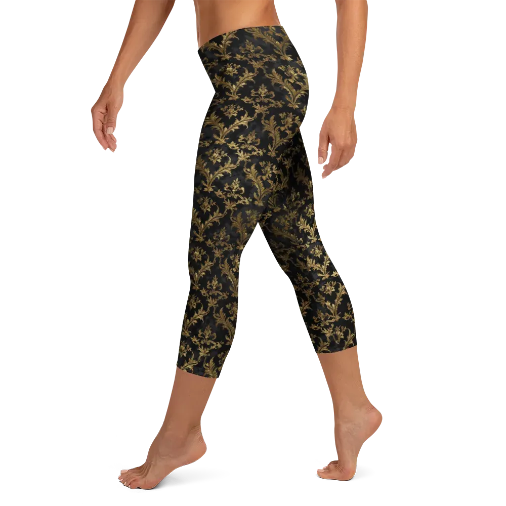 Gilded Damask on Capri Leggings — Left