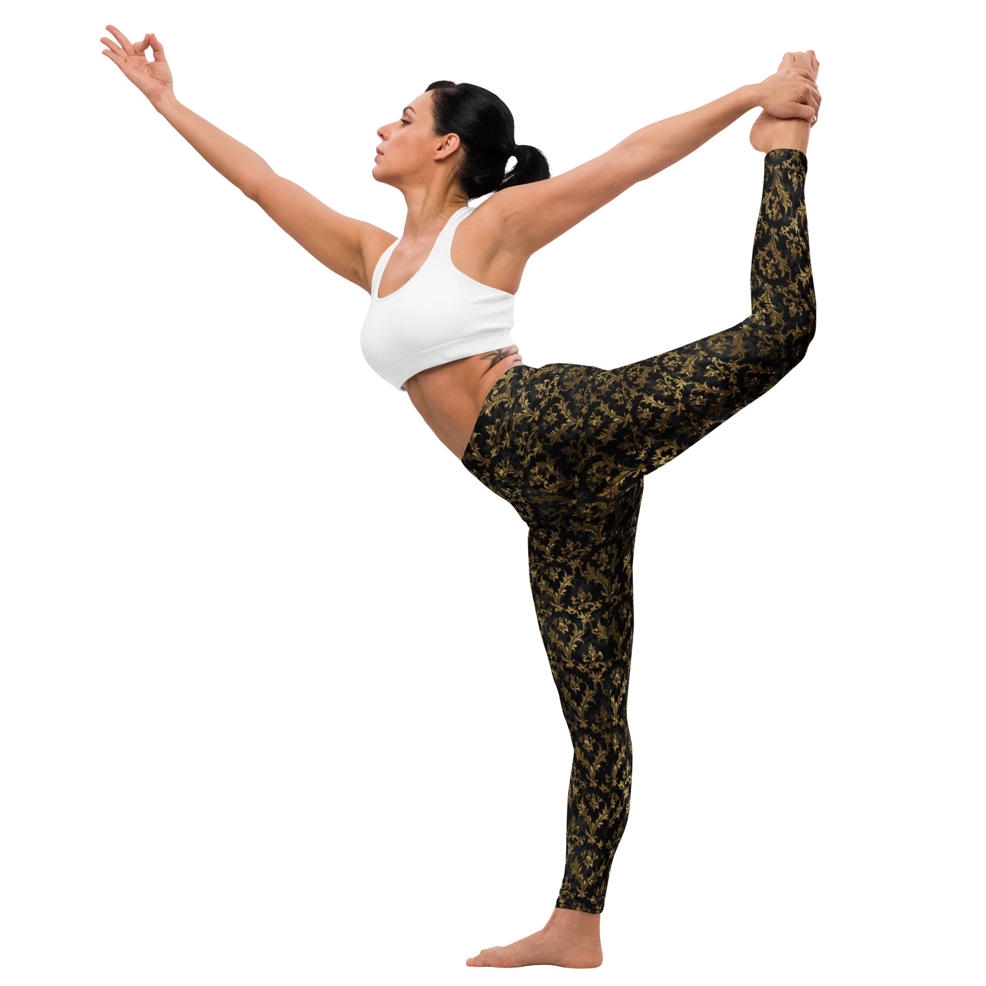 Gilded Damask on Yoga Leggings — Front waist