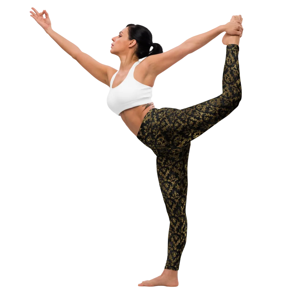 Gilded Damask on Yoga Leggings — Front waist