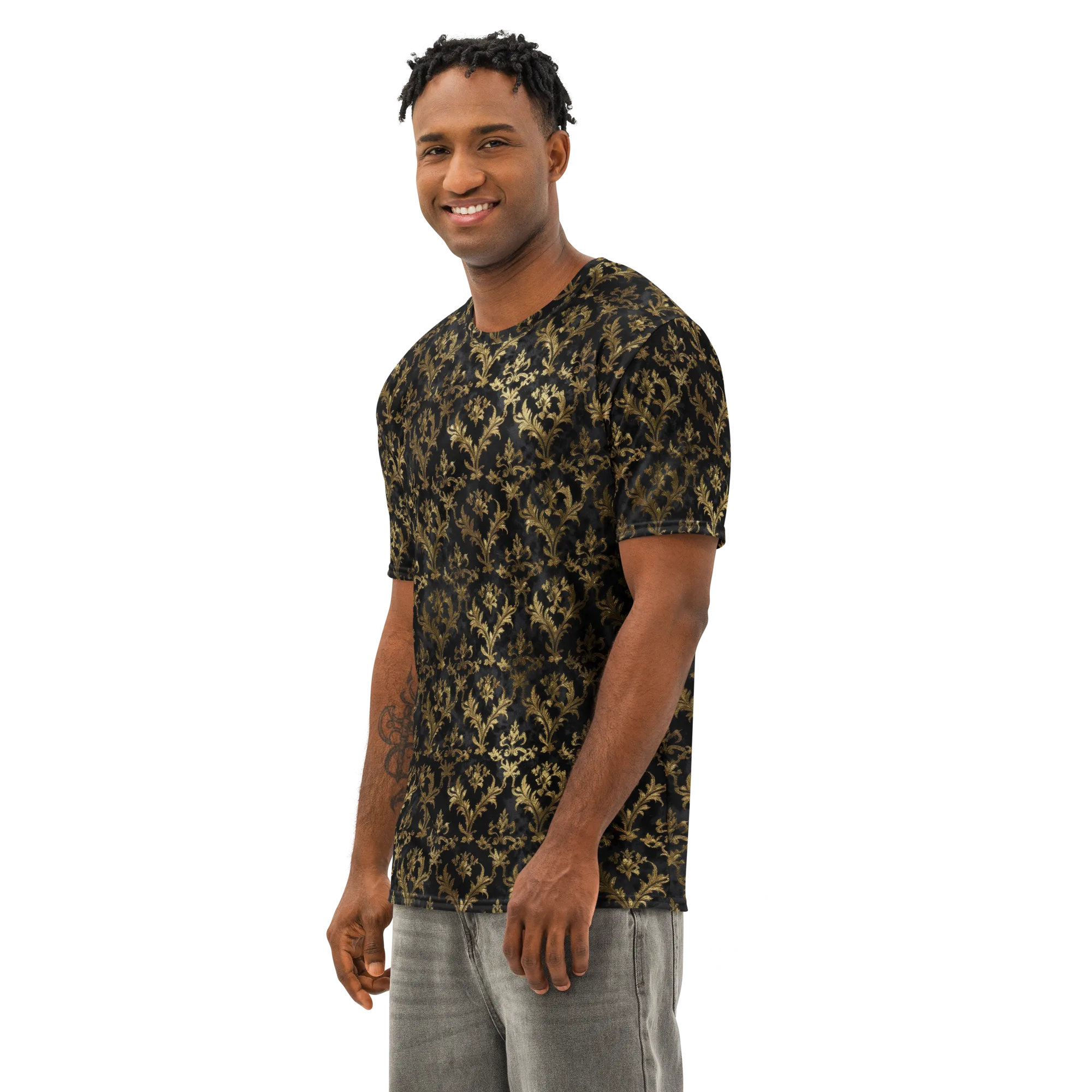 Gilded Damask on Men's Cotton Crew Neck T-Shirt — Left Front