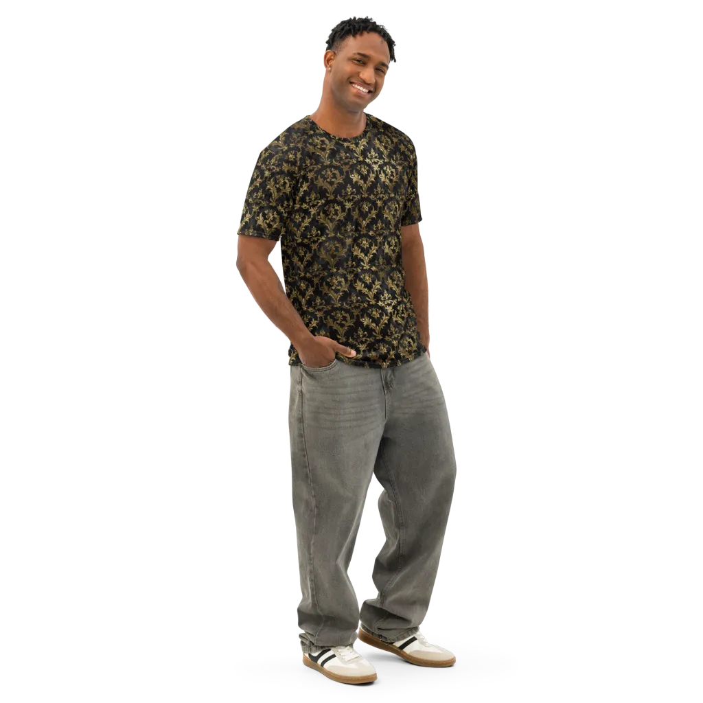 Gilded Damask on Men's Cotton Crew Neck T-Shirt — Right Front