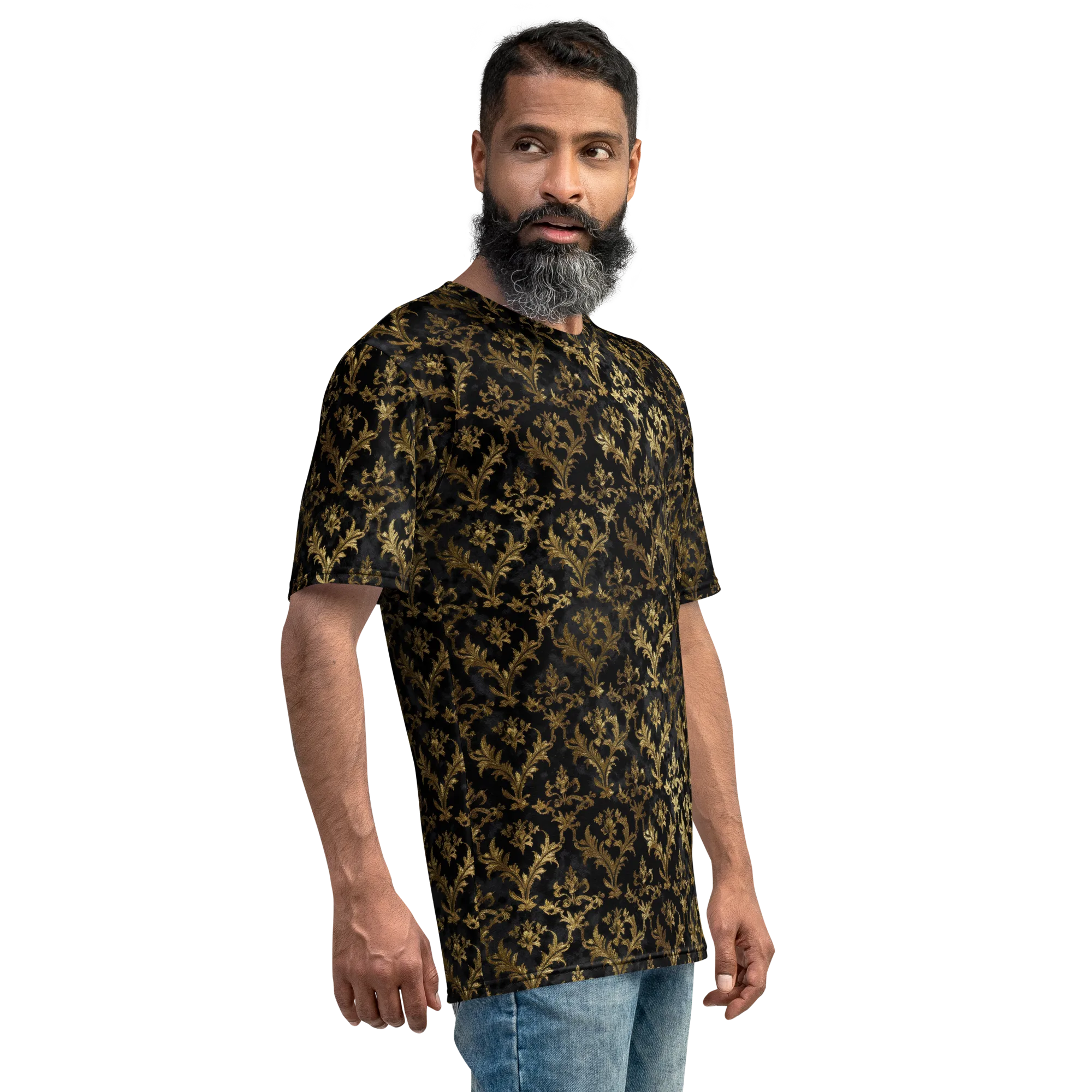 Gilded Damask on Men's Crew Neck T-Shirt — Right sleeve