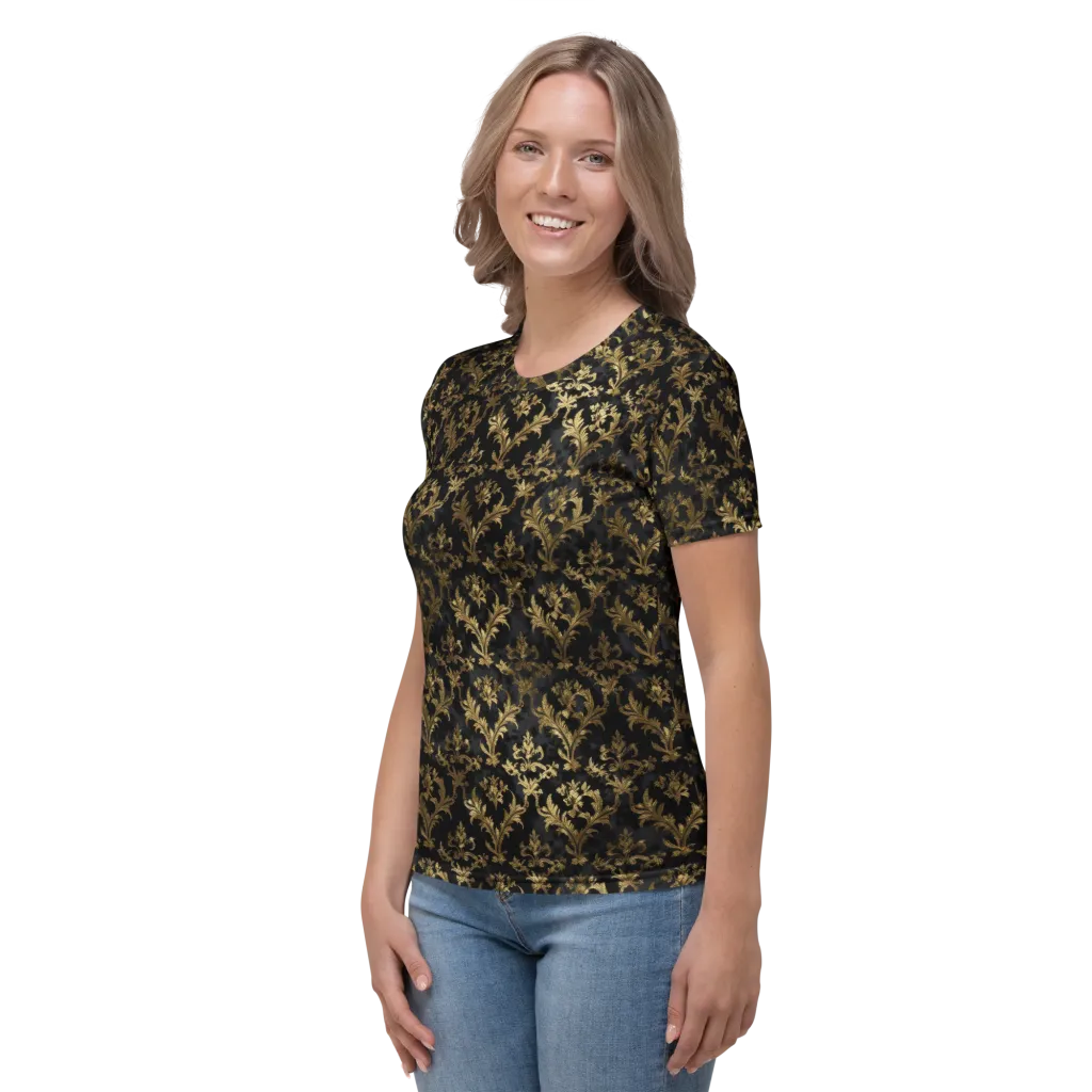 Gilded Damask on Women's Crew Neck T-Shirt — Left sleeve