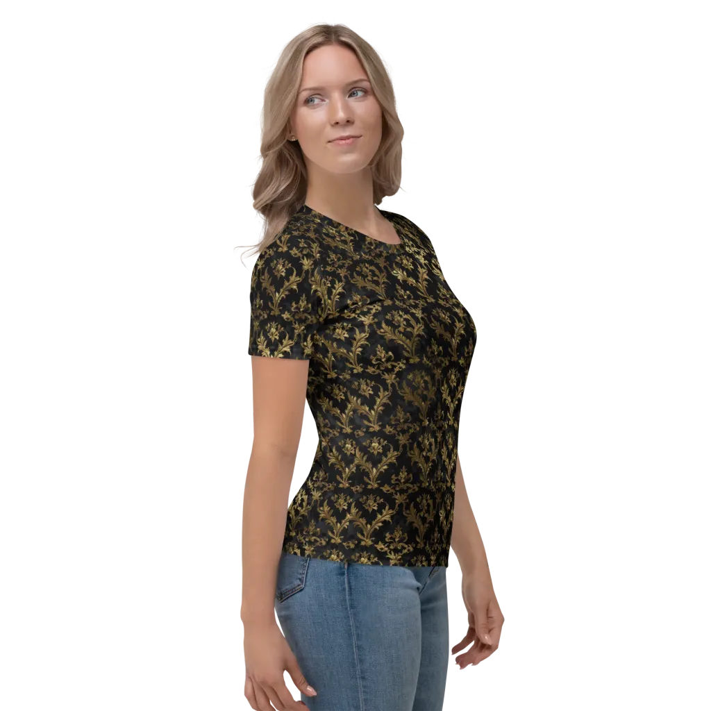Gilded Damask on Women's Crew Neck T-Shirt — Right sleeve
