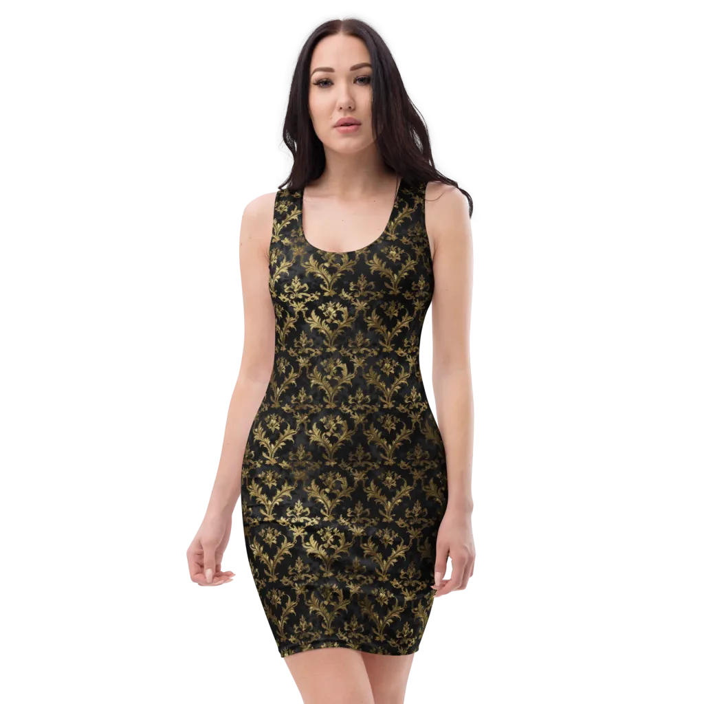 Gilded Damask on Bodycon Dress — Front