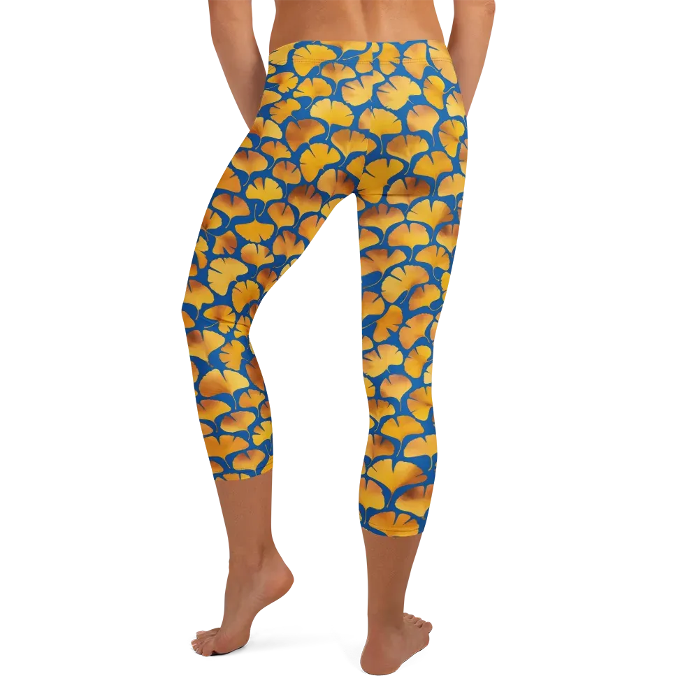 Blue Ginkgo on Capri Leggings — Back