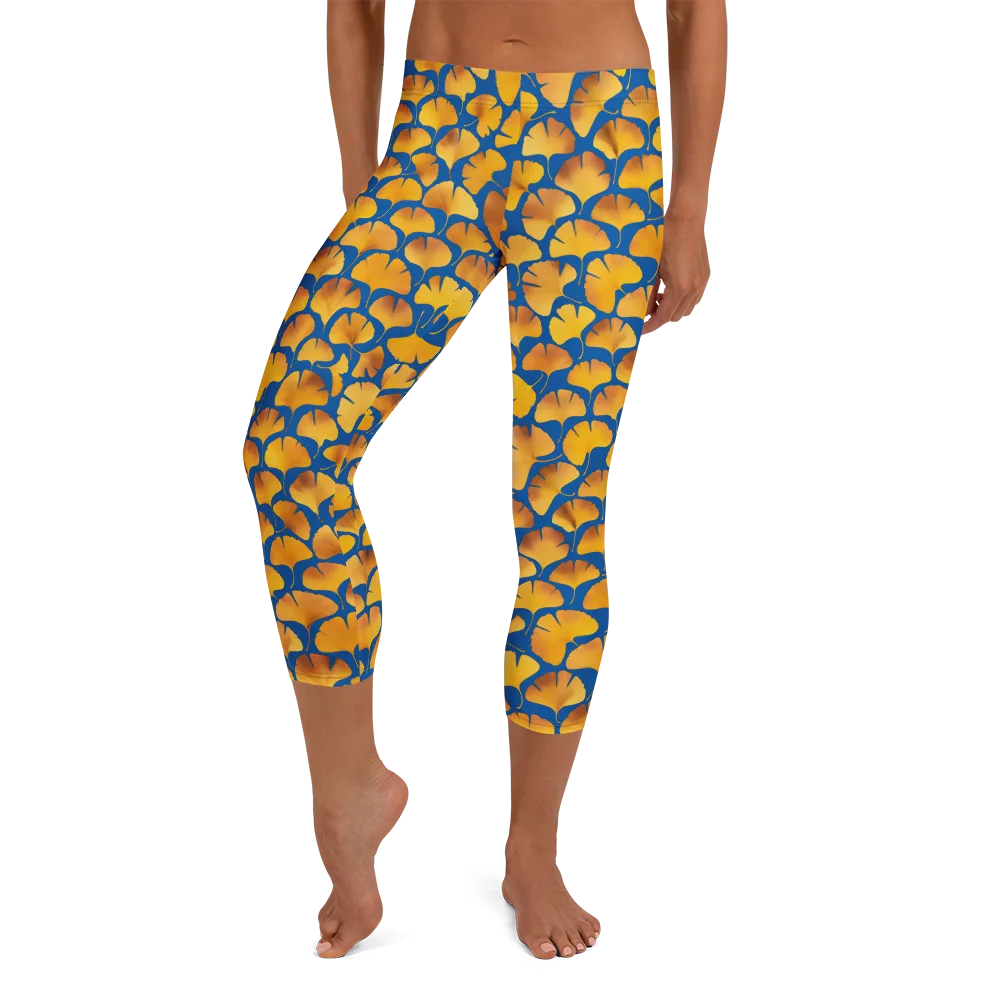 Blue Ginkgo on Capri Leggings — Front