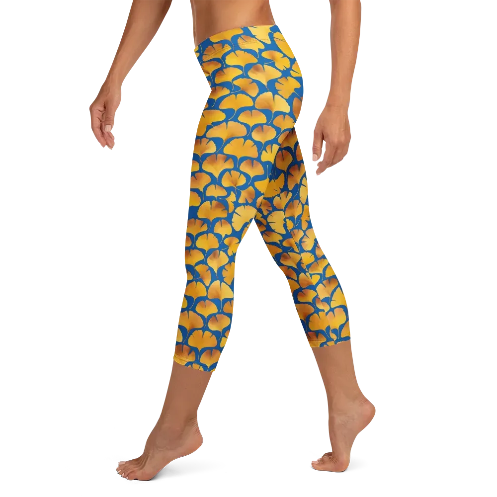 Blue Ginkgo on Capri Leggings — Left