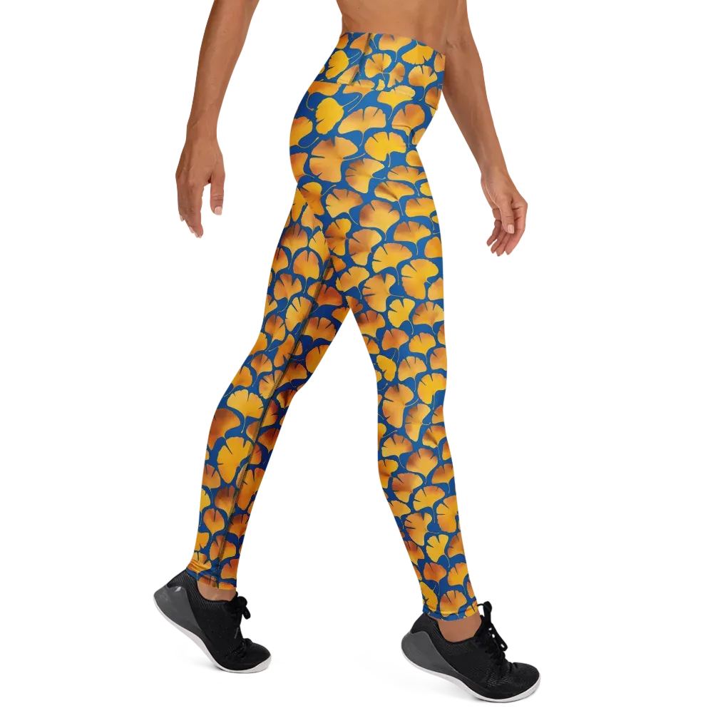 Blue Ginkgo on Yoga Leggings — Front waist