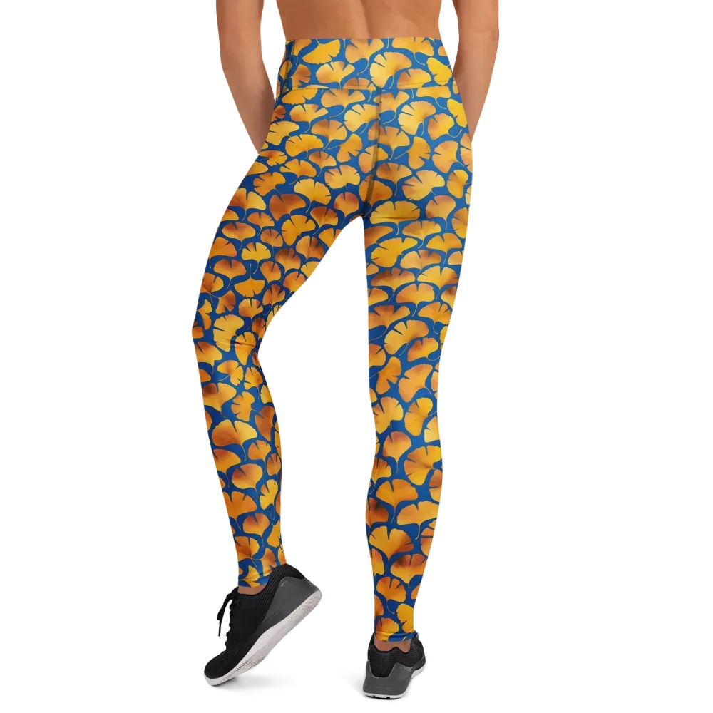 Blue Ginkgo on Yoga Leggings — Back