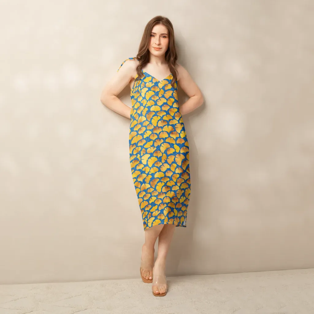 Blue Ginkgo on Slip Dress — Back print