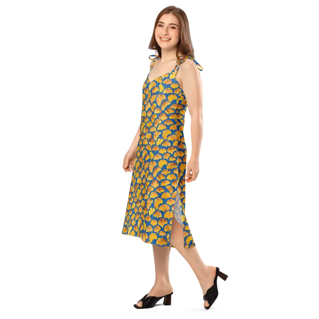 Blue Ginkgo on Slip Dress — Left Front