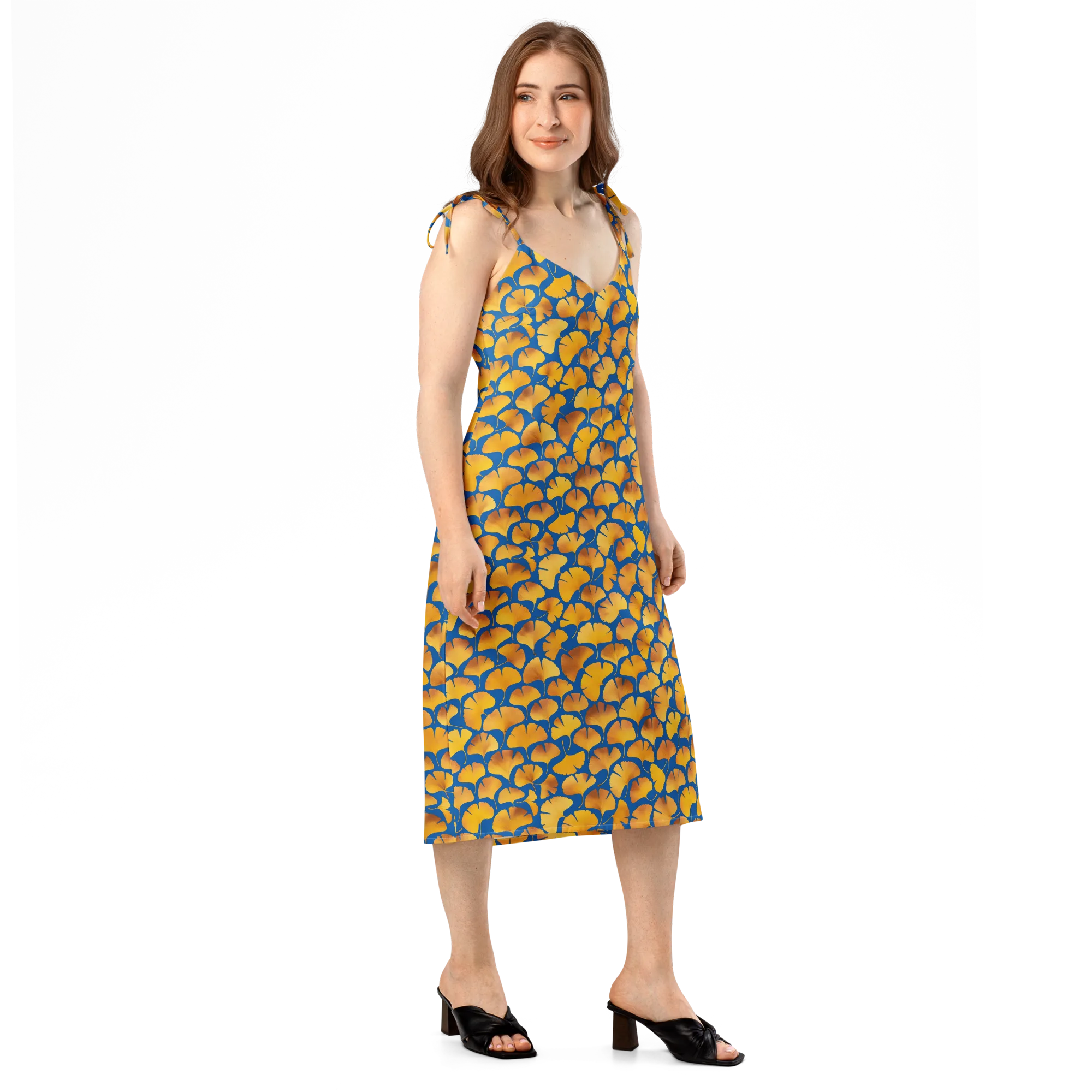 Blue Ginkgo on Slip Dress — Right Front