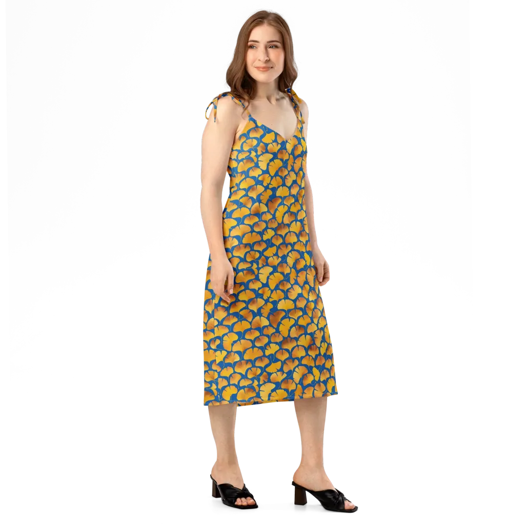 Blue Ginkgo on Slip Dress — Right Front